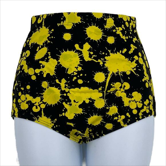 High Waisted Bikini Bottom Only in Black with Yellow Paint Splatter Size XS - Picture 3 of 6